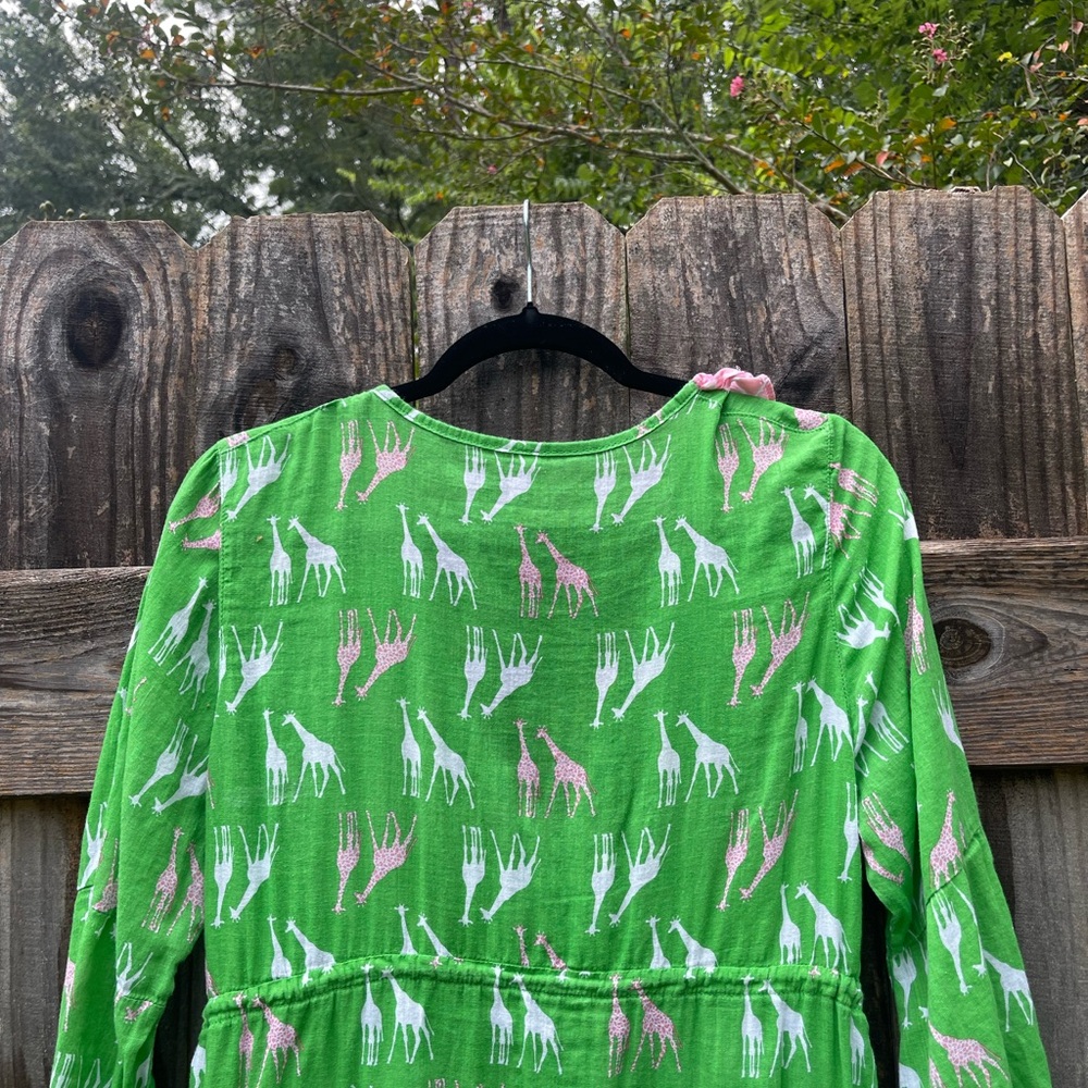 Boutique Giraffe Dress Green with Pink Ruffle Trim Sz M - Picture 9 of 10